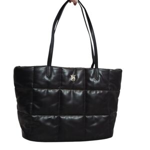 Victoria's Secret Black Quilted Puffer Tote with Gold Logo Shopper